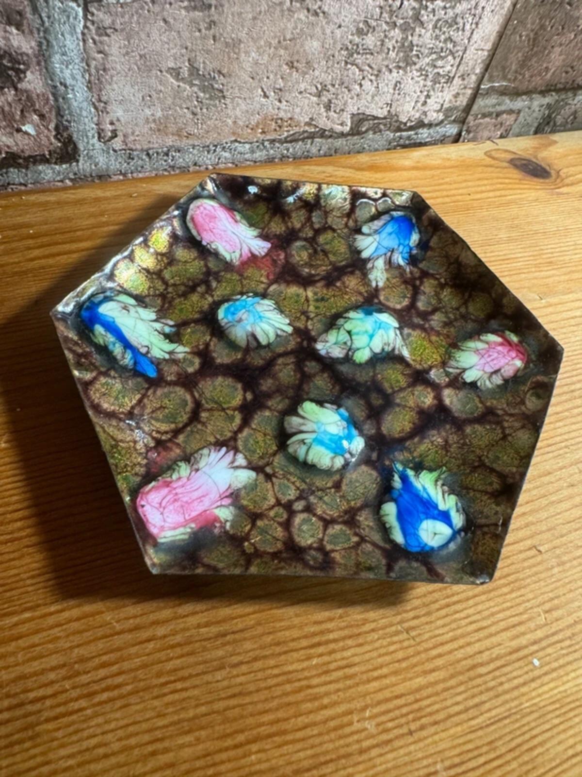 Spanish Esmaltes Garcia Enamel on Copper Trinket Dish