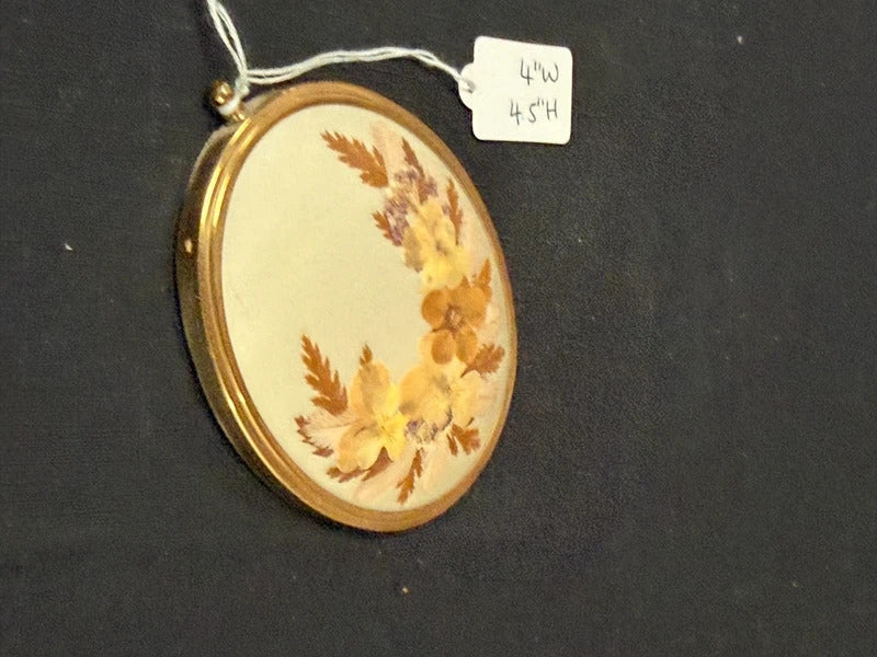 Vintage Oval Dried Flowers in Brass Frame