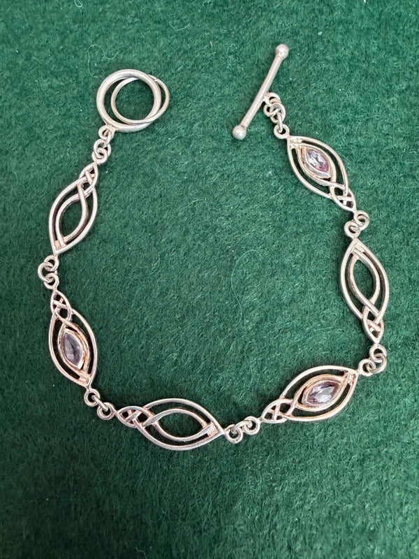 Sterling Silver Knot Panel T Bar Bracelet