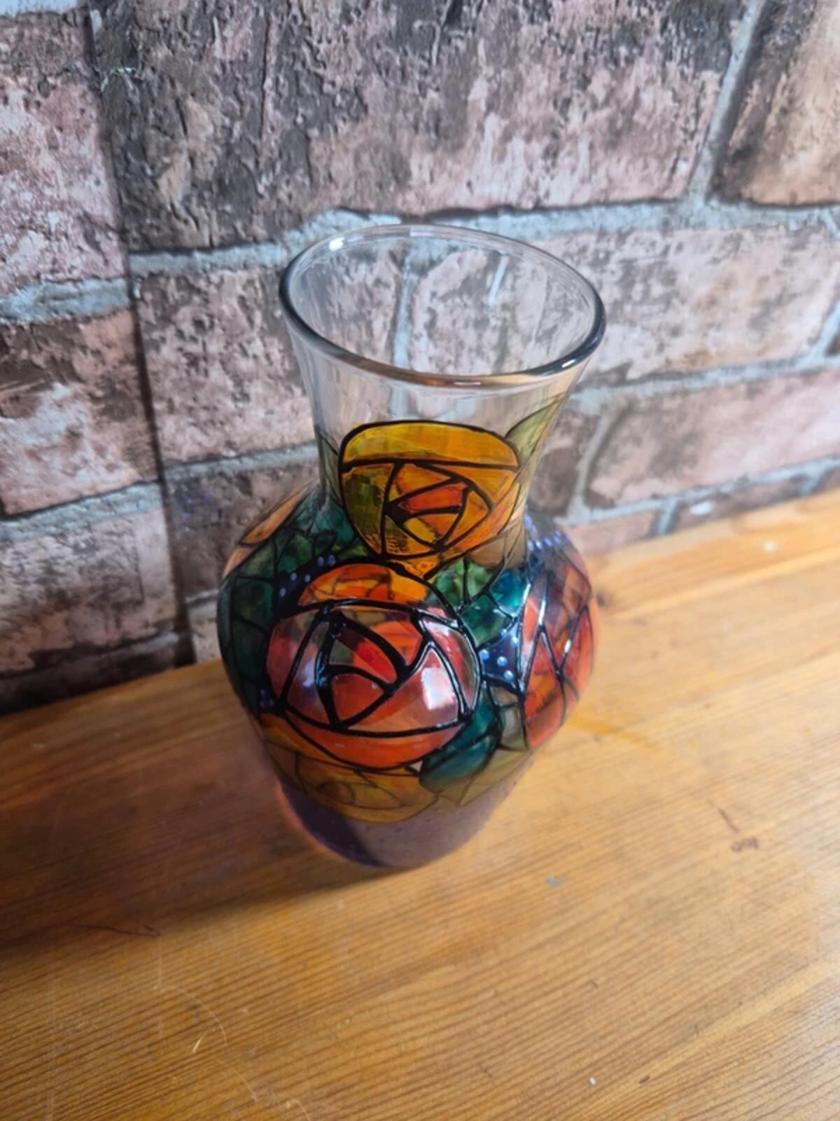 Stained Glass Floral Vase