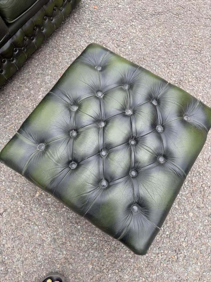 Chesterfield Antique Green Queen Anne Footstool