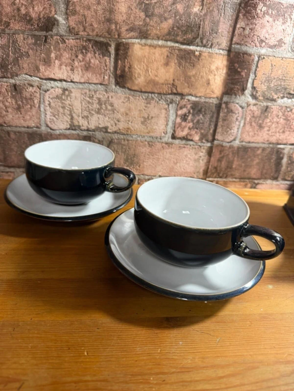 Pair of Denby Black Stoneware Teacups and Saucers