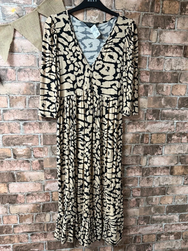 Dorothy Perkins Black and Beige Midi Dress - Size 8