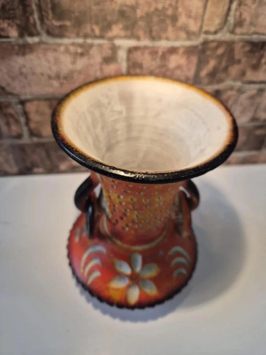 Moroccan Ceramic Mid Century Orange Vase