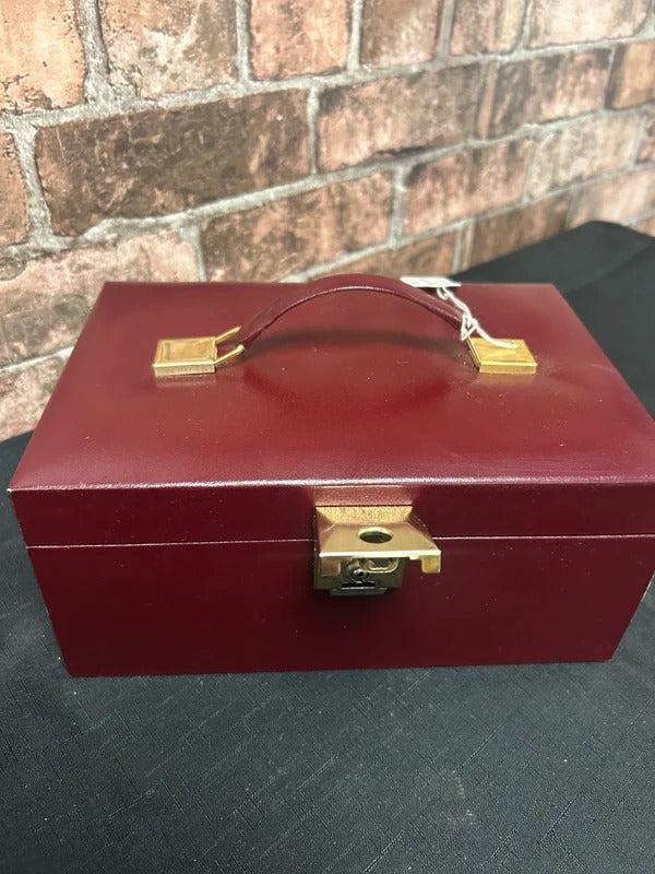 Vintage Red Vinyl Jewellery Box with Key
