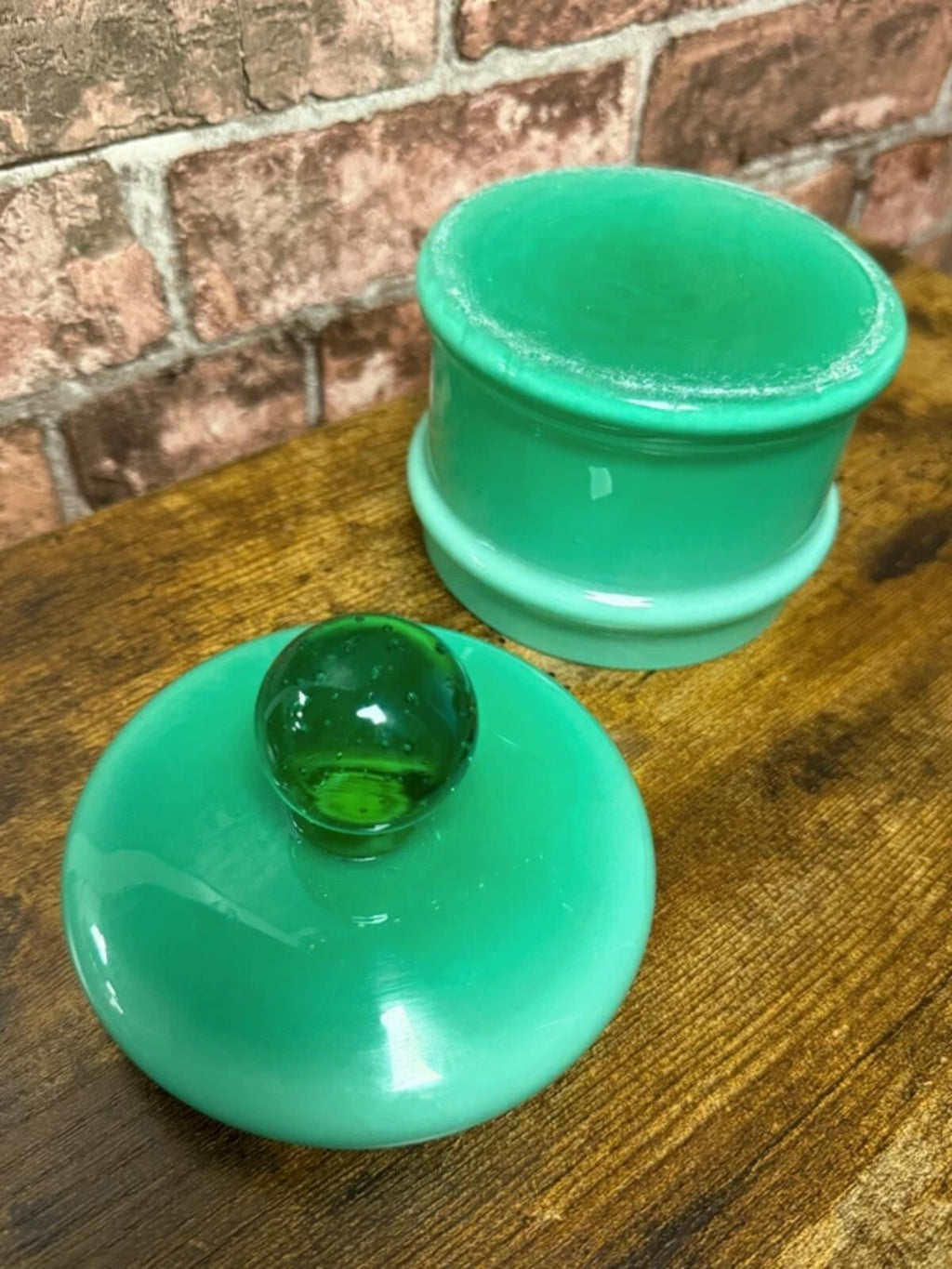 Carlo Moretti Vintage Green Glass Bullicante Lidded Jar