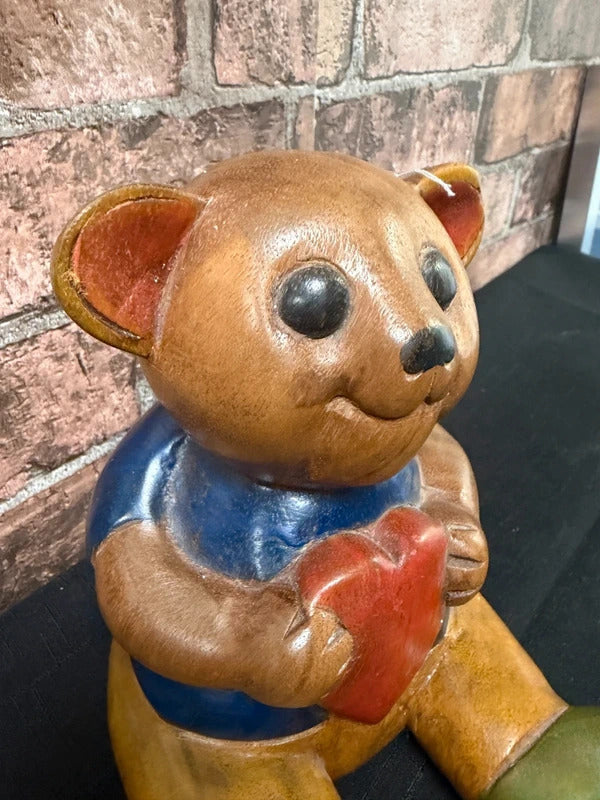Vintage Hand Carved Wooden Folk Art Teddy