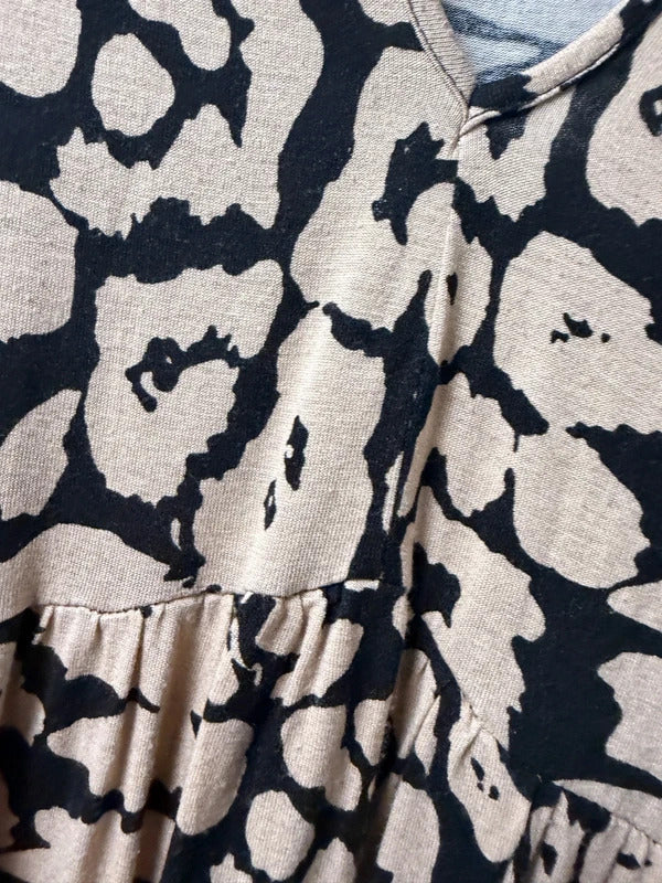 Dorothy Perkins Black and Beige Midi Dress - Size 8