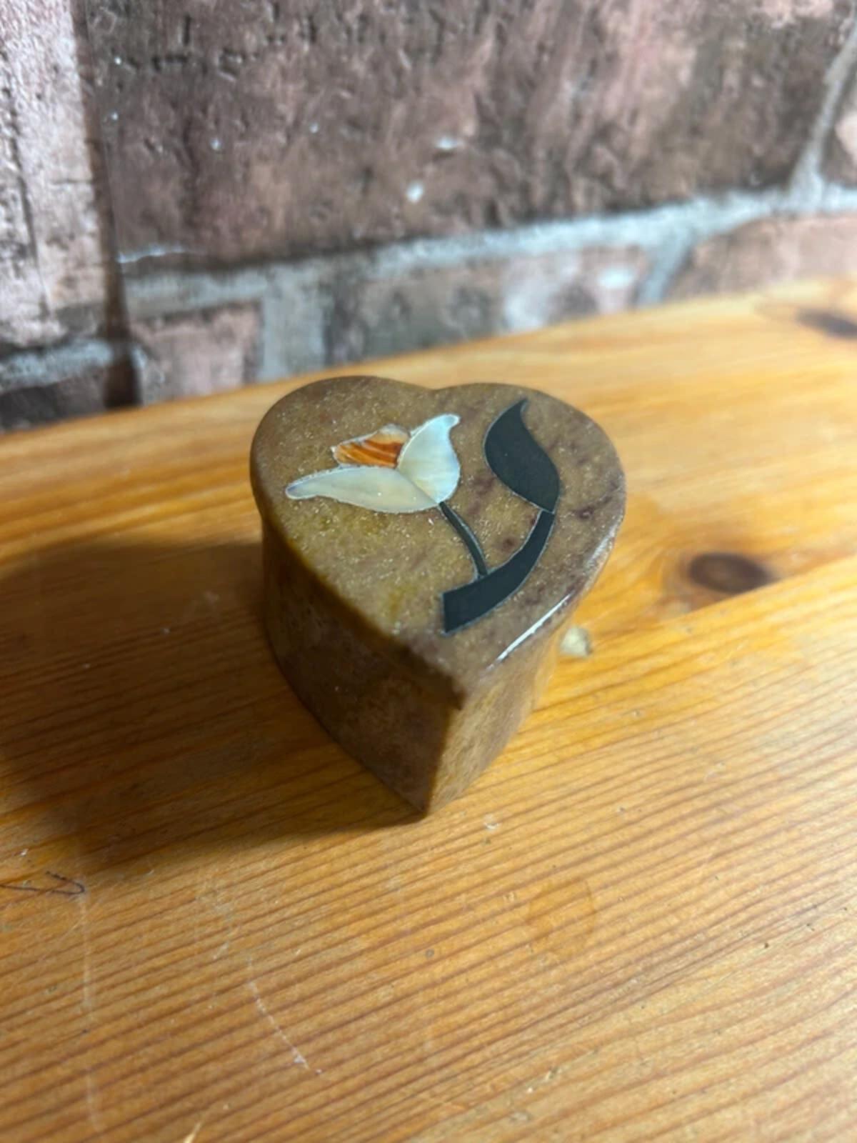 Soapstone Mother of Pearl Heart Trinket Dish