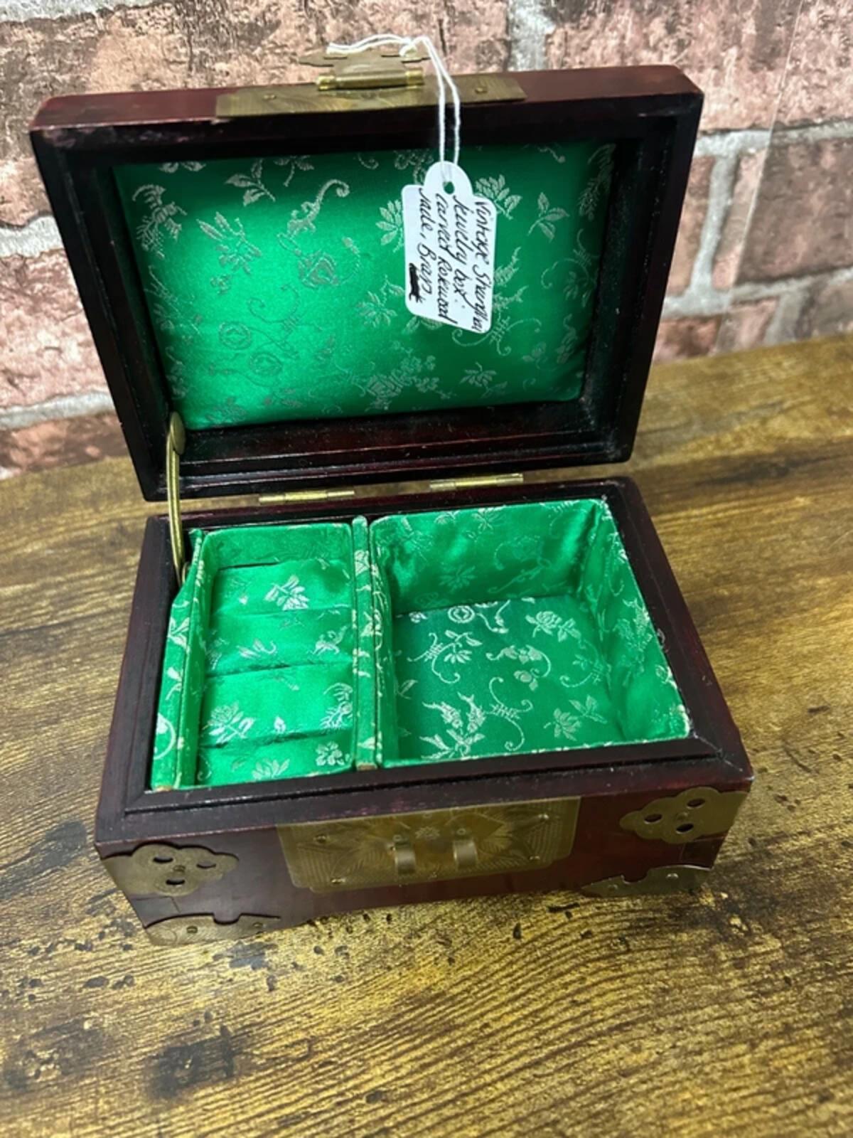 Vintage Shangai Rosewood, Jade and Brass Accents Jewellery Box