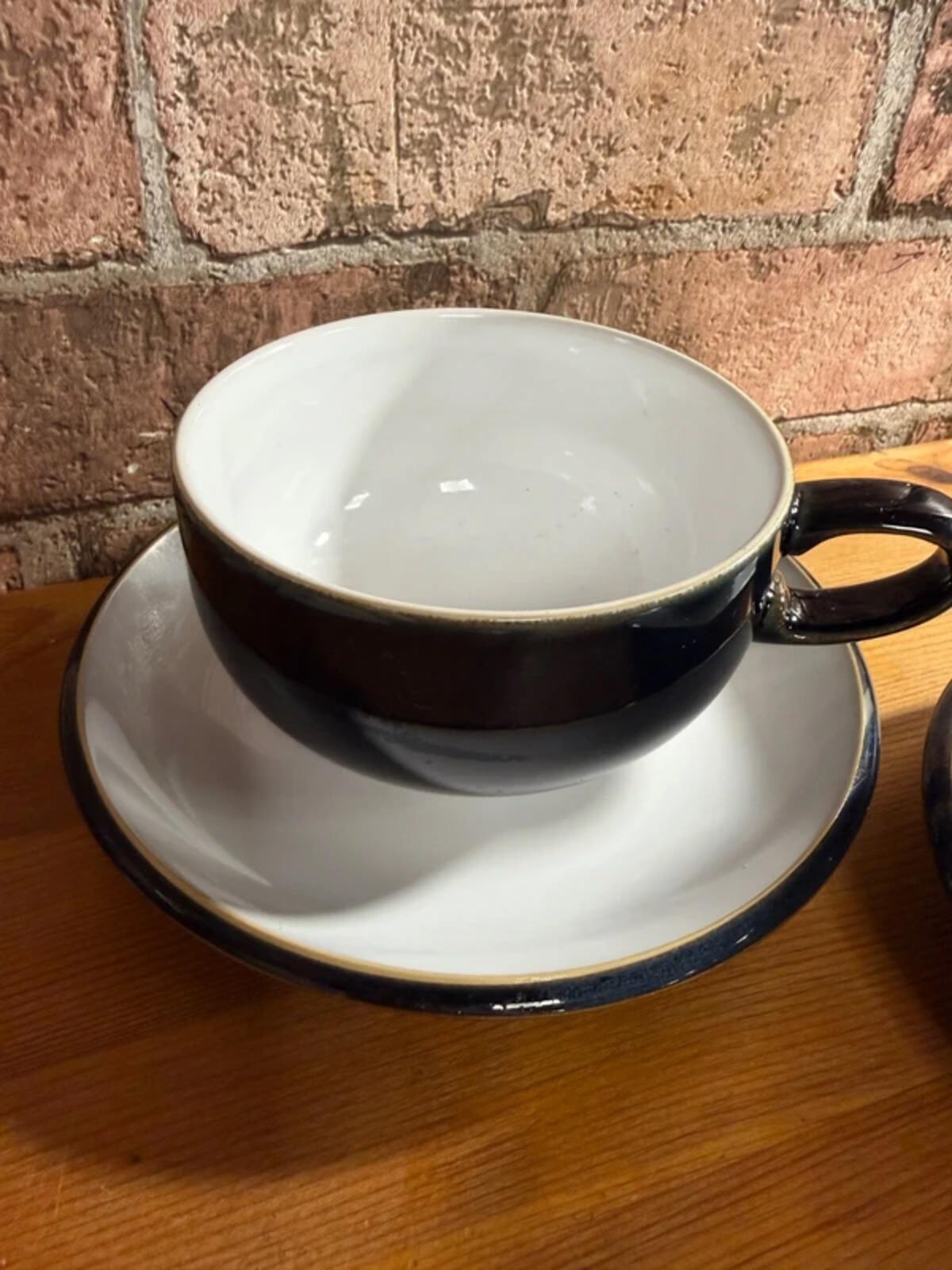 Pair of Denby Black Stoneware Teacups and Saucers