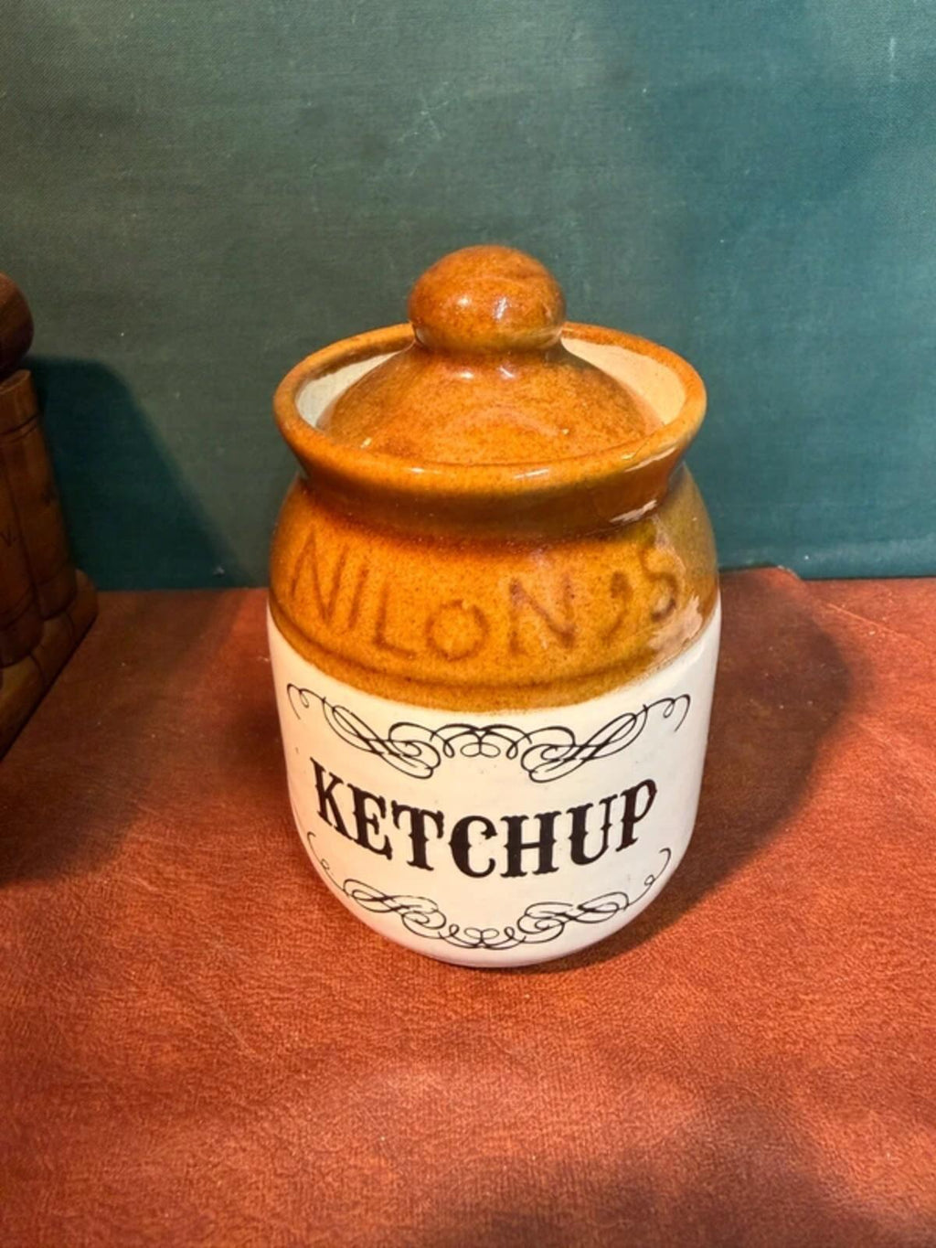 Vintage Stoneware Ketchup Lidded Pot