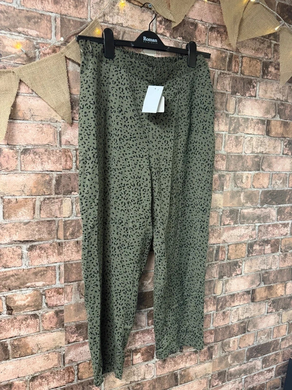 Peacocks Khaki Leopard Trousers - Size 14