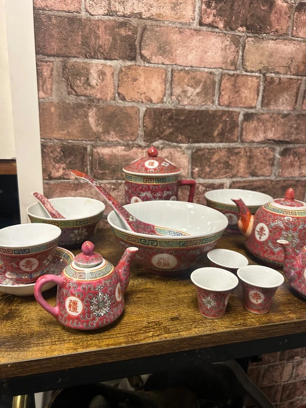 Vintage Chinese Longevity Porcelain Tea Set
