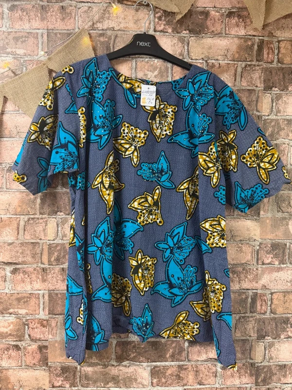 Blue Floral Diamonte Top - Size 14