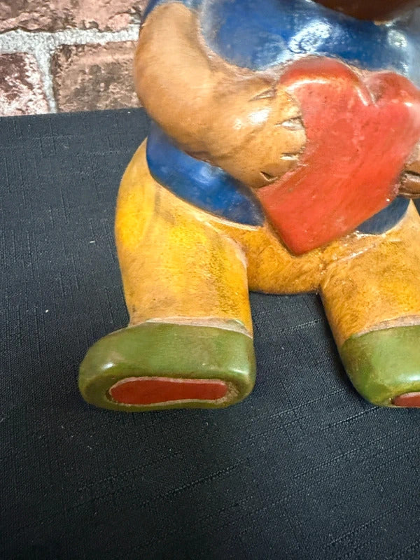 Vintage Hand Carved Wooden Folk Art Teddy