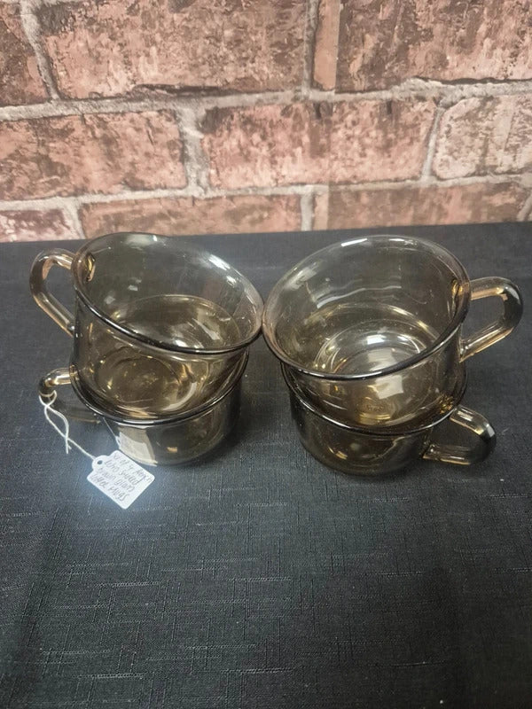 Set of 4 retro french smoked brown glass coffee mugs