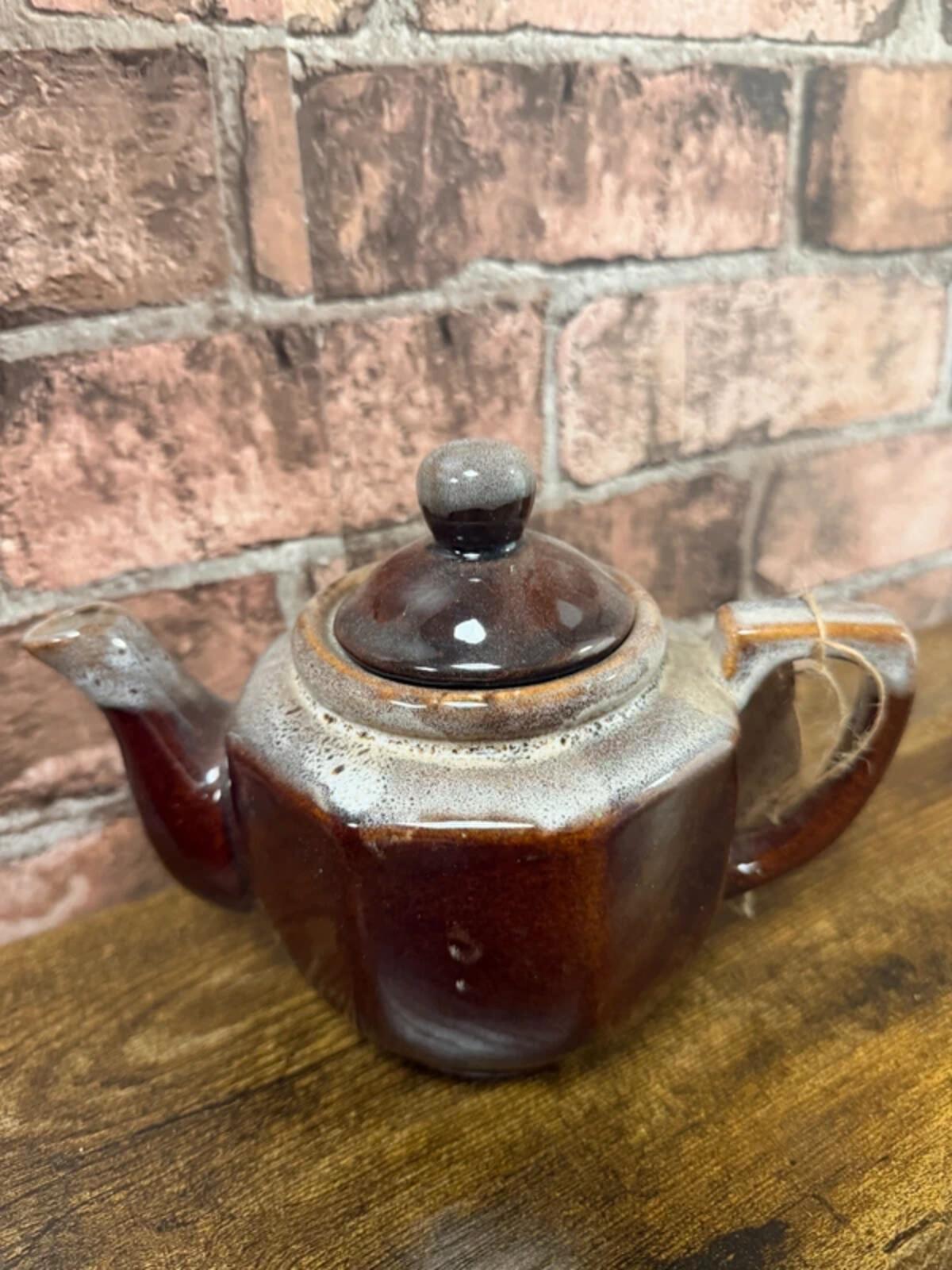Vintage Brown Drip Glaze Redware Teapot