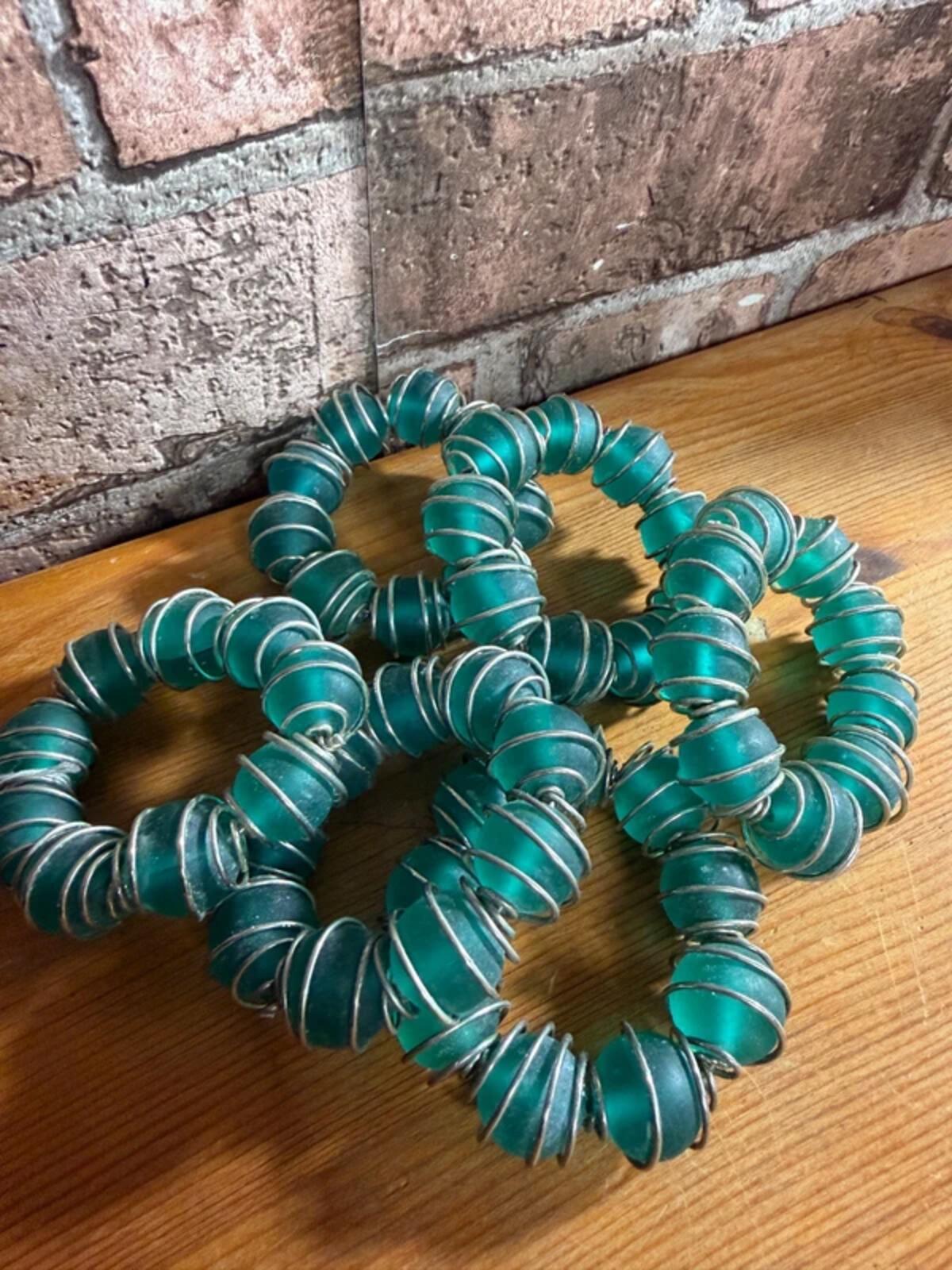 Blue/Green Stone Napkin Rings x 6