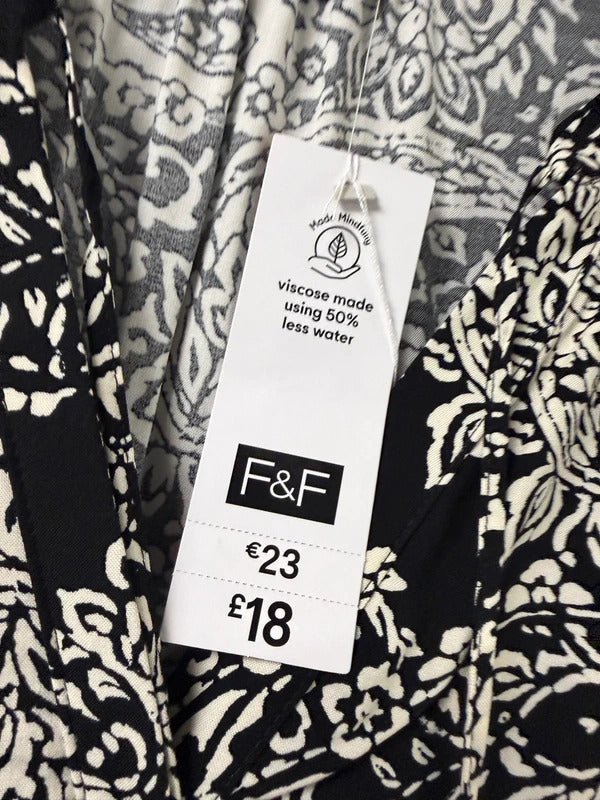F&F Black and White Paisley Print Dress - Size 20