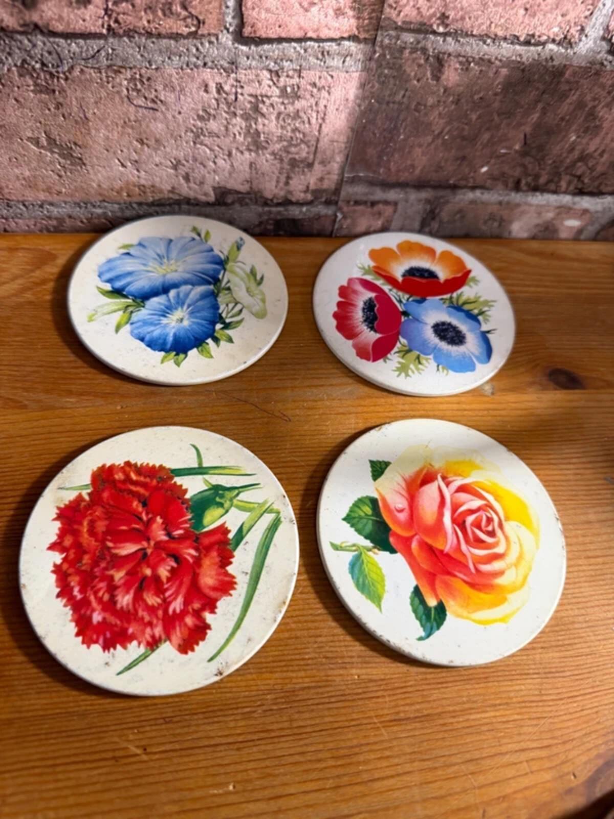 Vintage Floral Coasters x 4