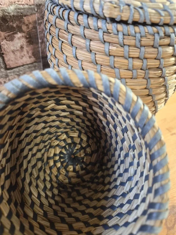 Set of Two Vintage Baskets with Lids