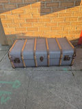 Vintage 1920's Blue and Bamboo Steamer Trunk