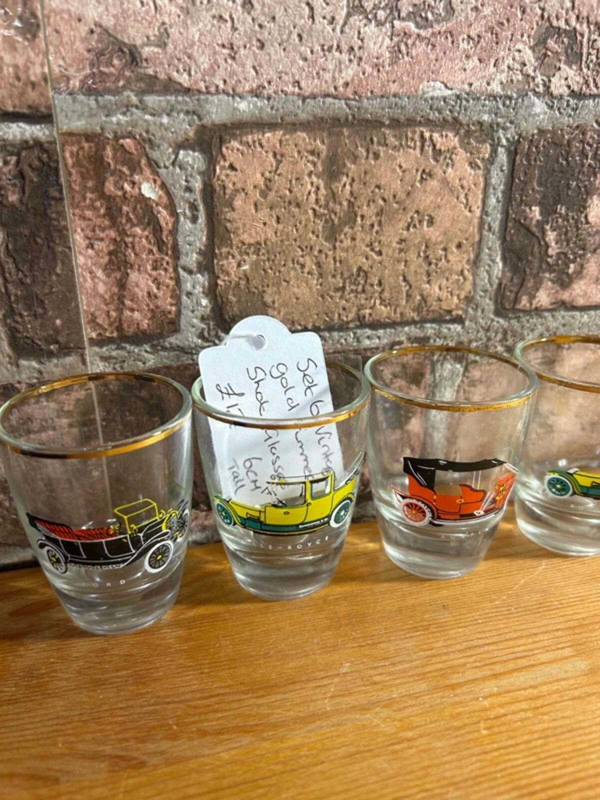 Set of 6 Vintage Gold Rimmed Shot Glasses