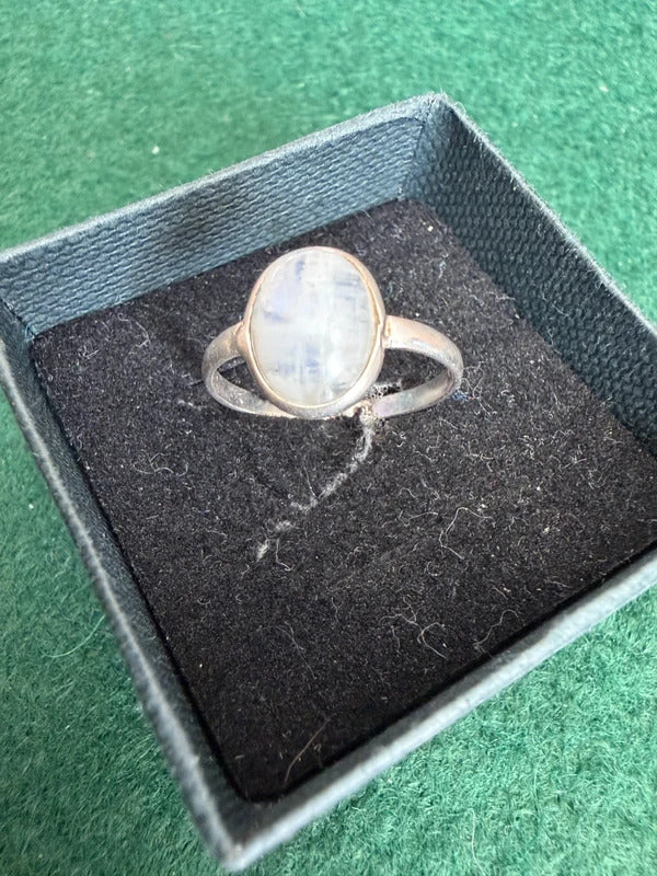 Sterling Silver and Moonstone Hallmarked Ring - Size N