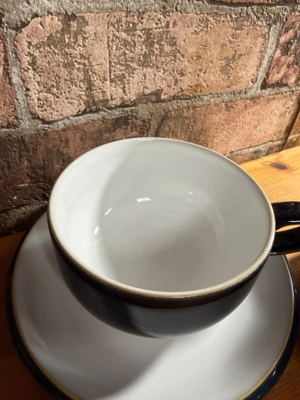 Pair of Denby Black Stoneware Teacups and Saucers