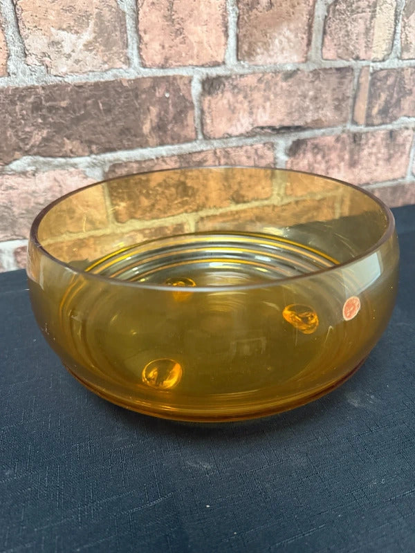 Amber Glass Vintage Czechoslovakian Footed Bowl