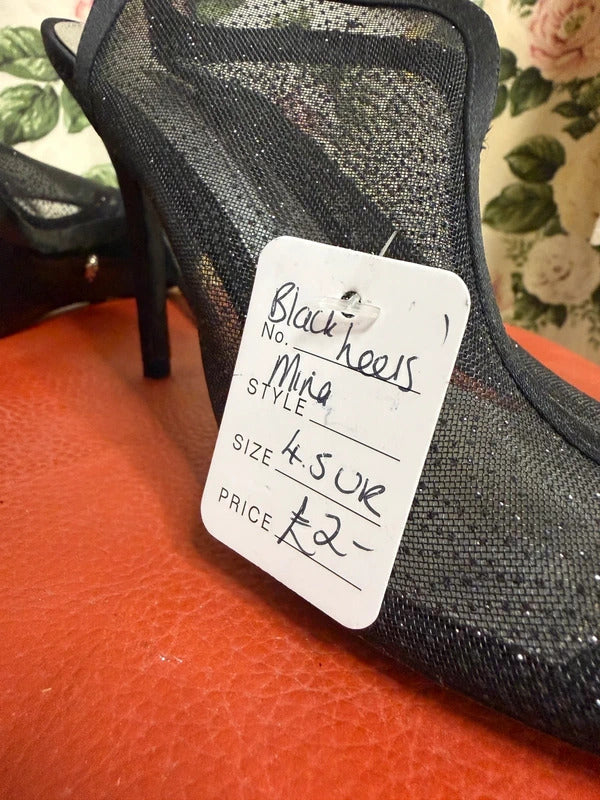Mina Black Mesh Heels - Size 4.5 UK