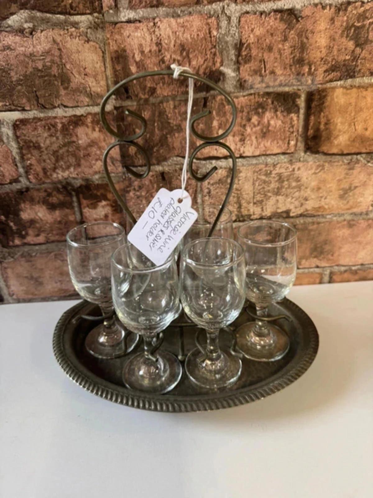 Vintage Wine Glasses and Silver Plated Holder