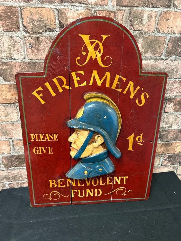 Vintage Wooden Fire Service Charity Service Advertising Sign