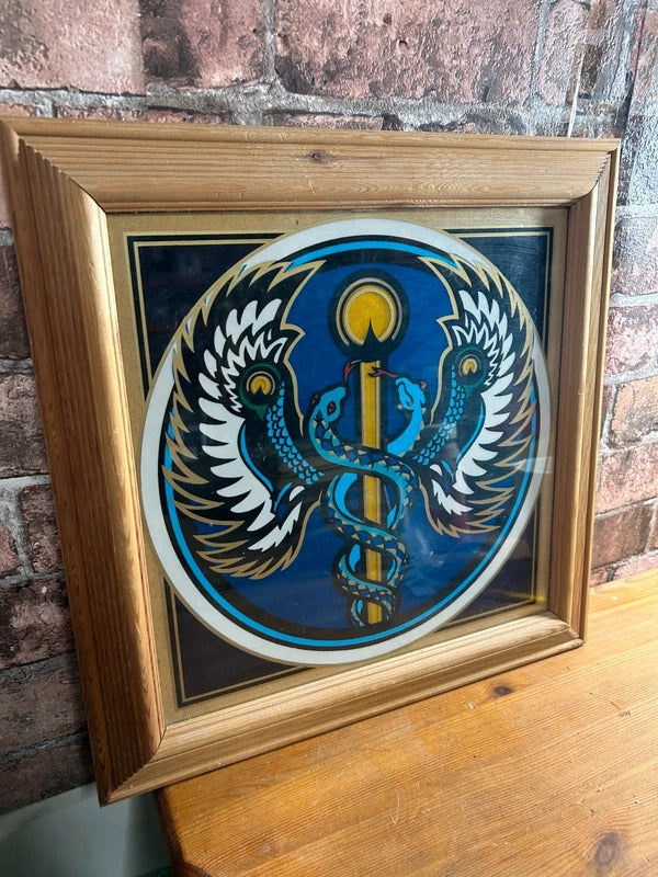 Framed Colourful Glass Caduceus Symbol