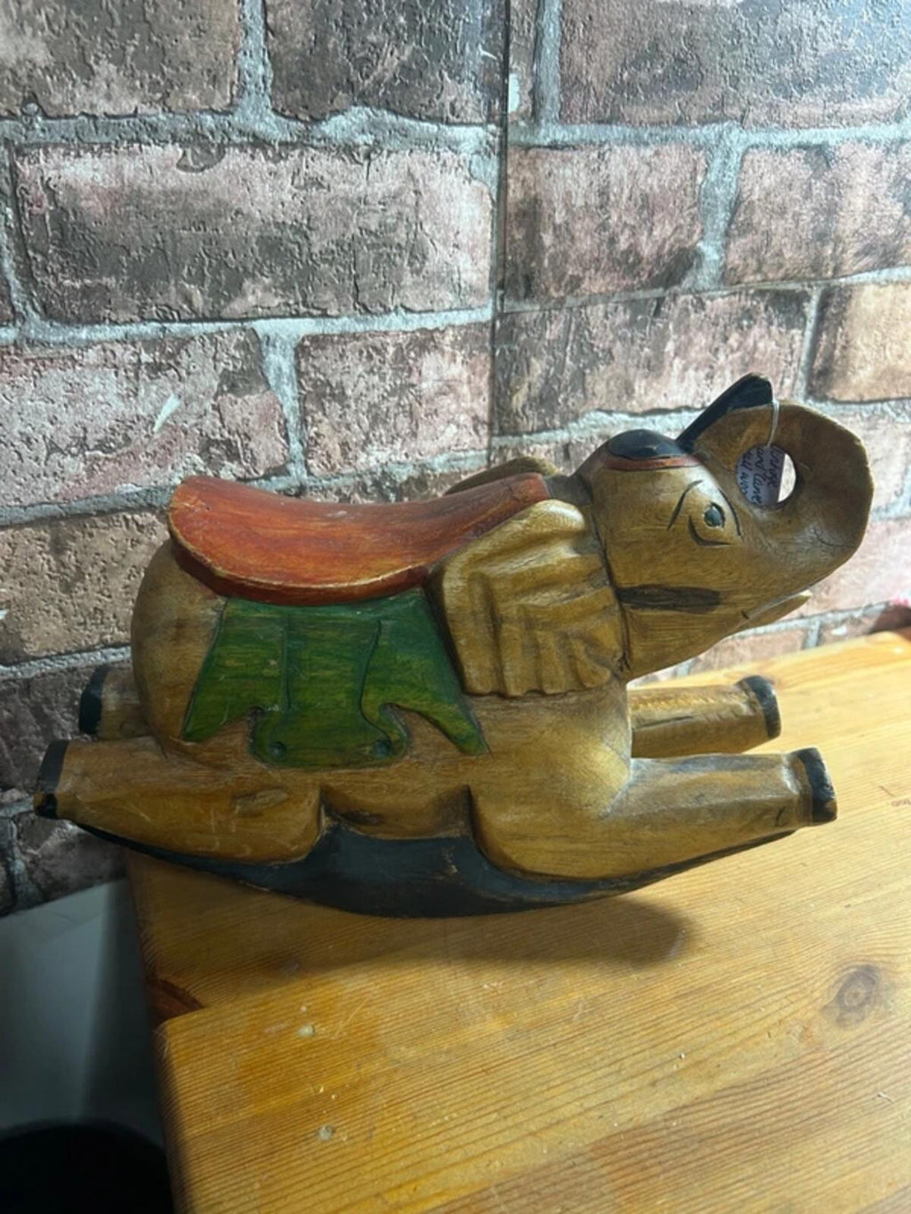 Vintage Hand Carved Small Wooden Rocking Elephant