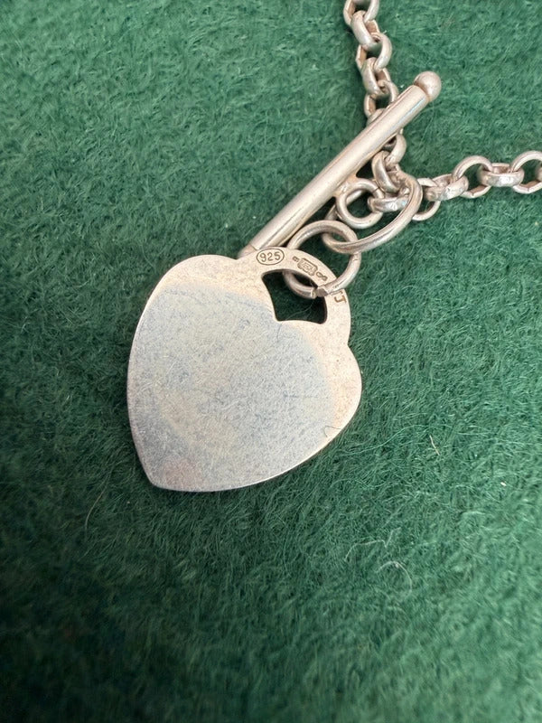 Sterling Silver Heart T Bar Silver Necklace