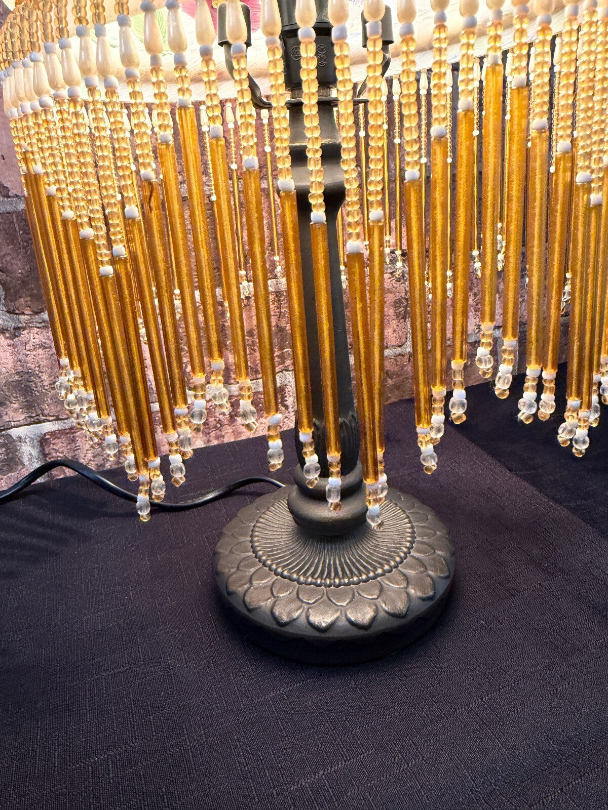 Vintage Glass and Bronzed Metal Beaded Lamp