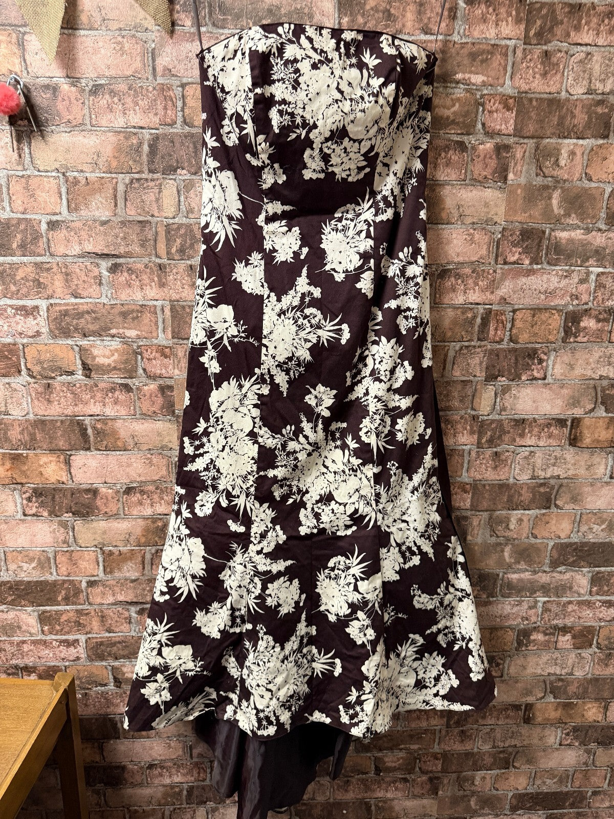 John Lewis Burgundy, Brown and Cream Bodice Dress - Size 12