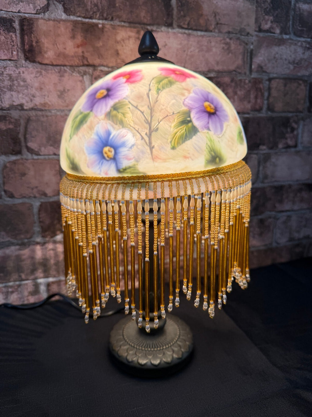 Vintage Glass and Bronzed Metal Beaded Lamp