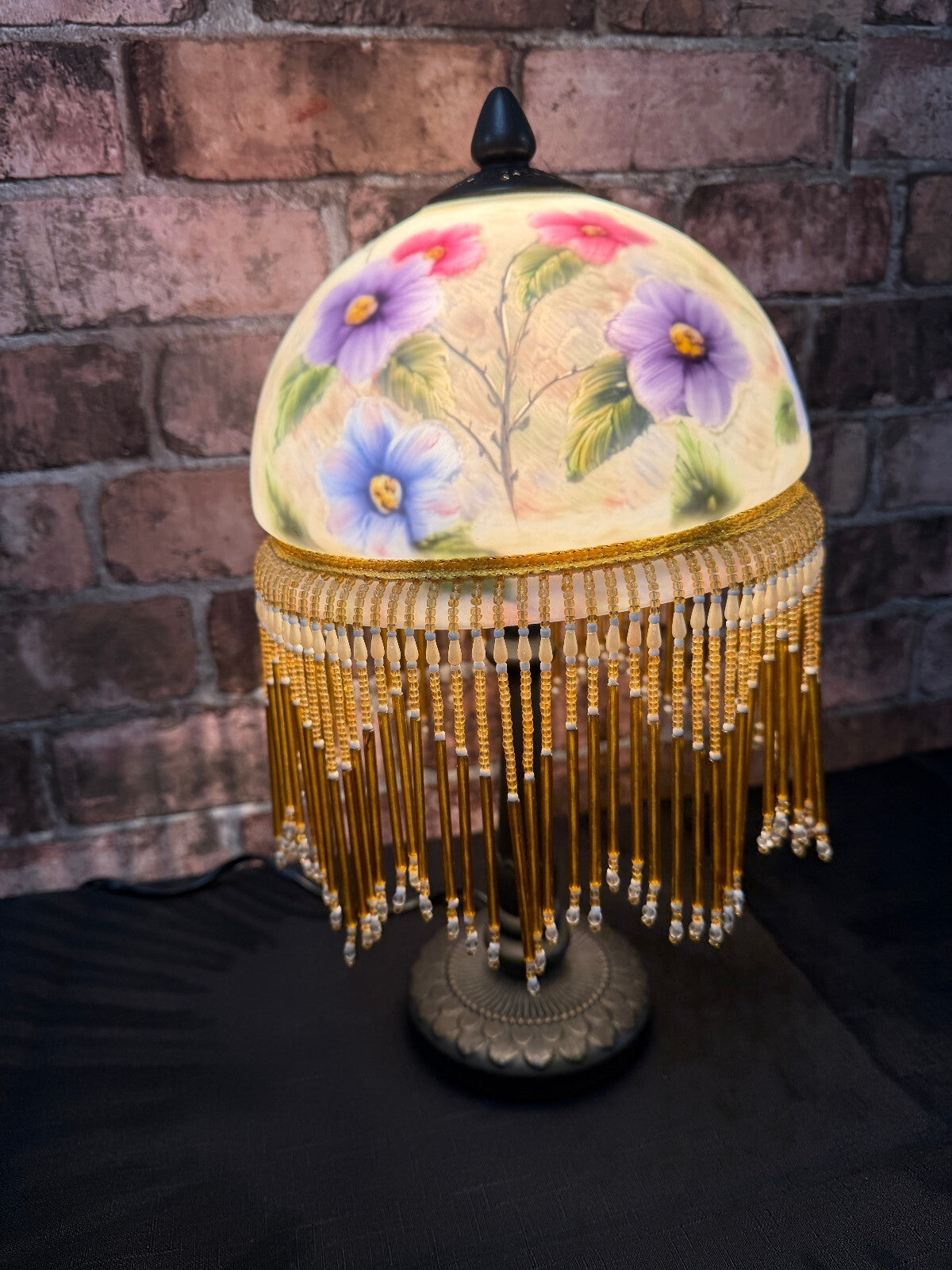 Vintage Glass and Bronzed Metal Beaded Lamp