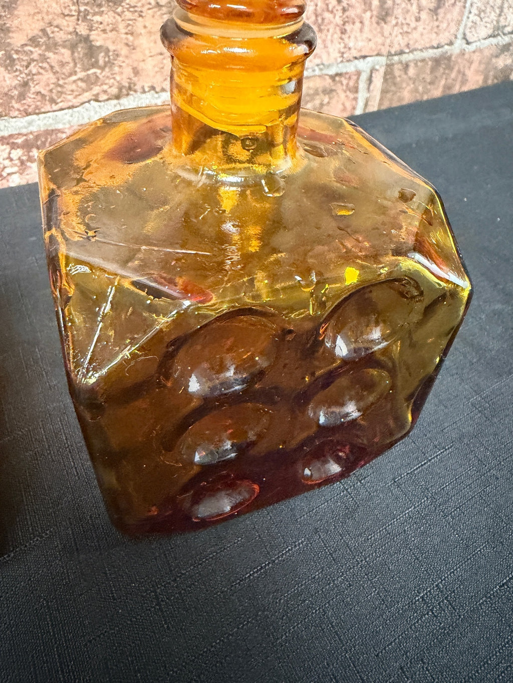 Pair of Empoli Italian Amber Glass Dice Decanters