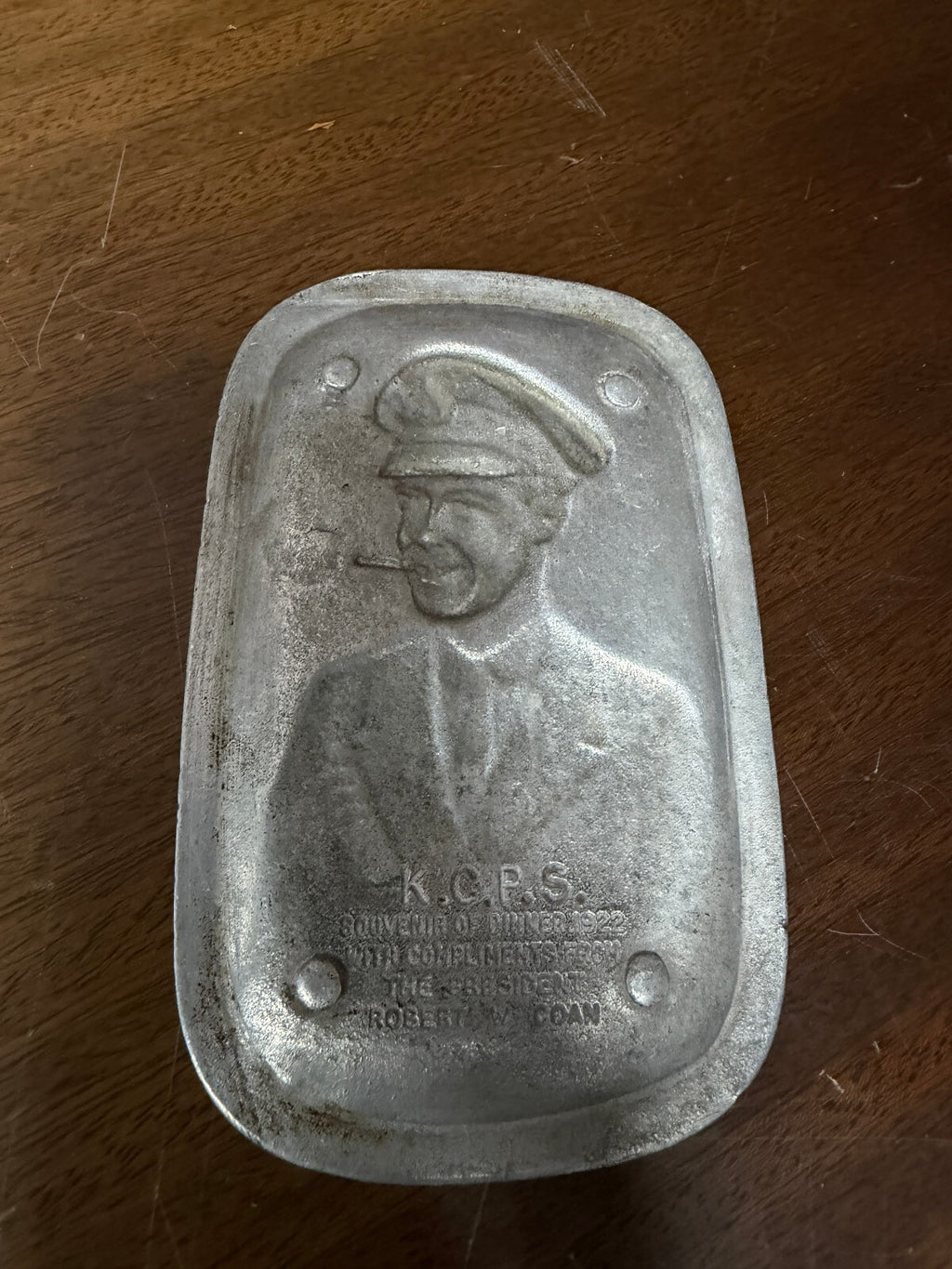 Souvenir of Dinner 1922 Compliments The President by Robert W Coan Metal Dish