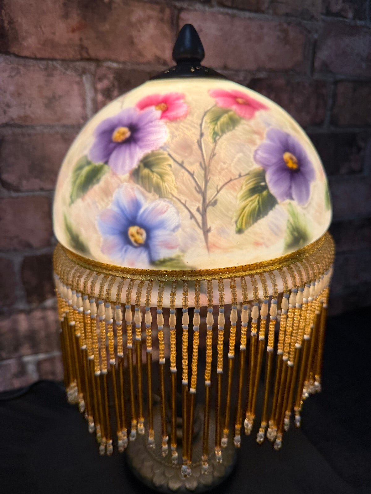 Vintage Glass and Bronzed Metal Beaded Lamp