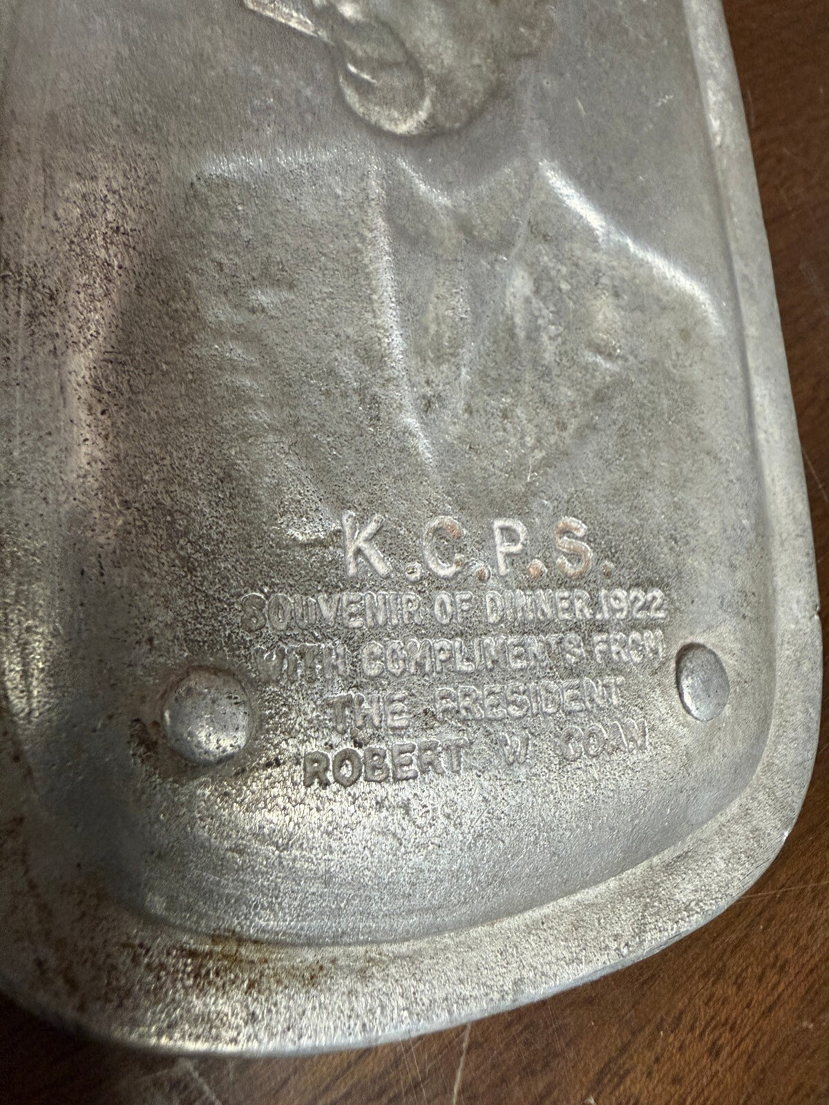 Souvenir of Dinner 1922 Compliments The President by Robert W Coan Metal Dish