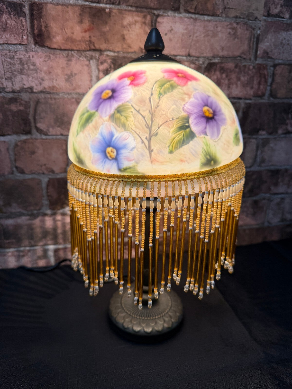 Vintage Glass and Bronzed Metal Beaded Lamp