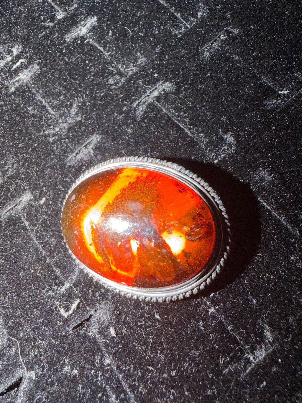 Vintage Amber and Sterling Silver Brooch