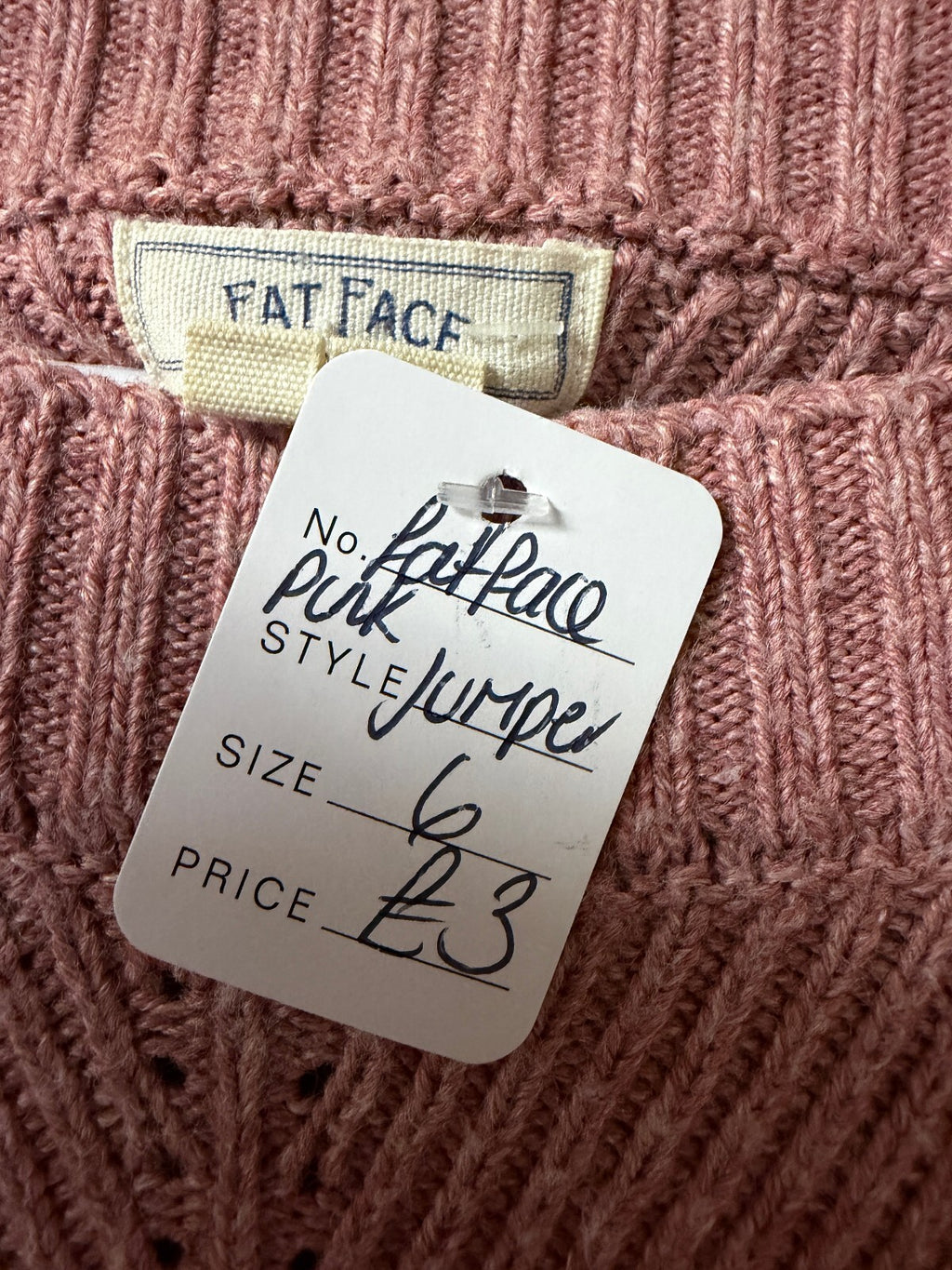 Fatface Pink Knit Jumper - Size 6