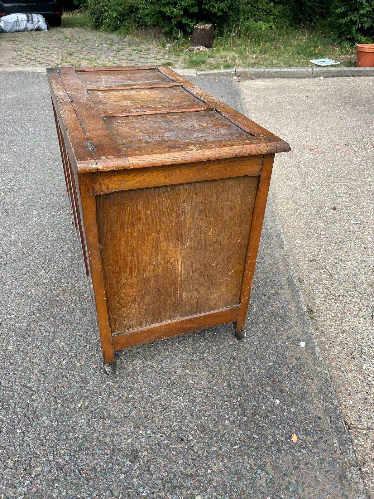 Solid Oak Vintage Ottoman Coffer on Wheels