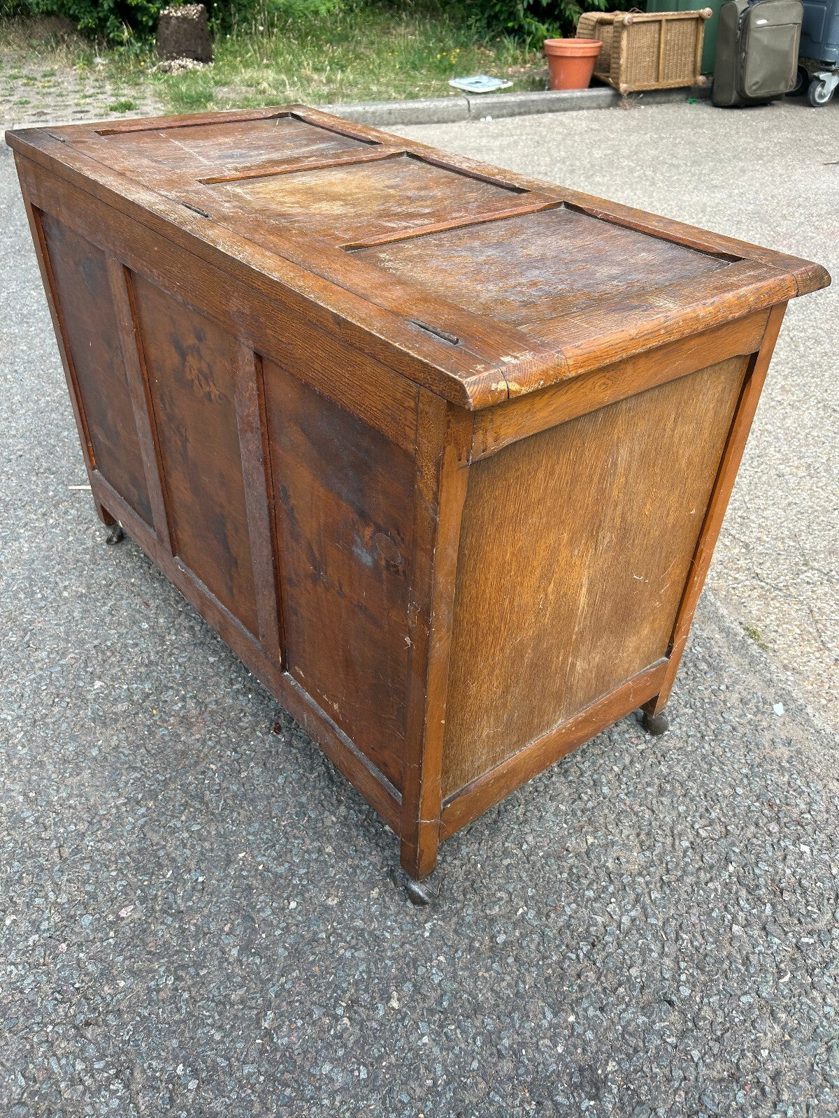 Solid Oak Vintage Ottoman Coffer on Wheels